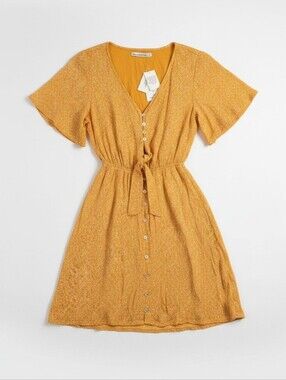 Abercrombie & Fitch Yellow Polka Dot Button Front Mini Dress XS